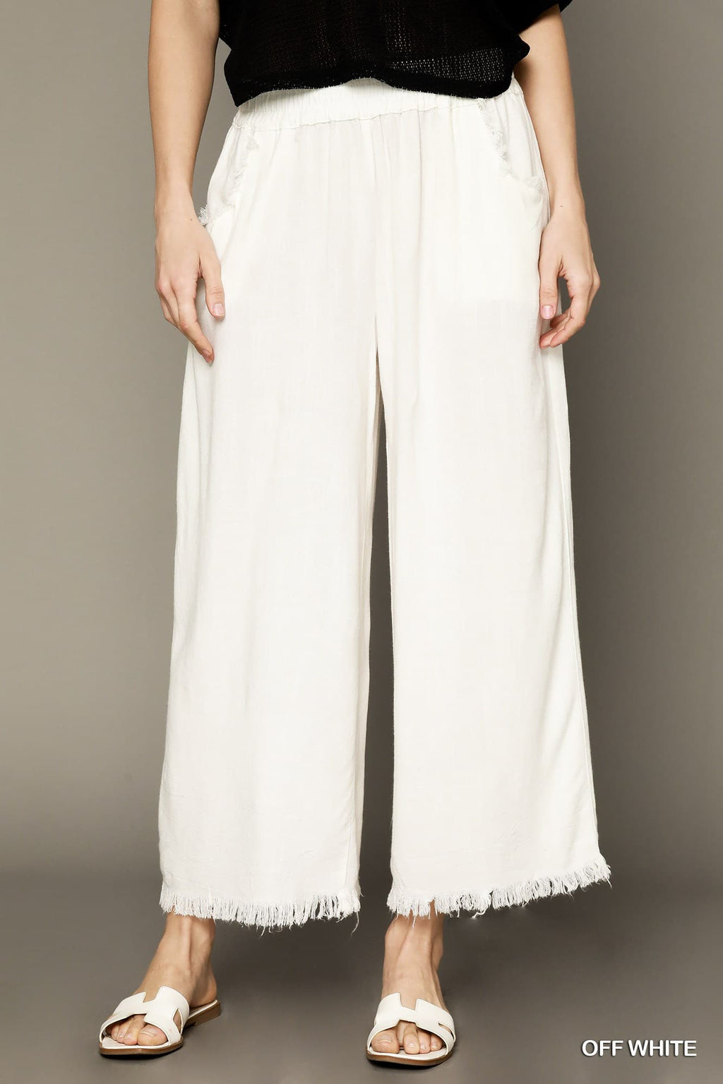 Umgee Frayed Hem Wide Leg Pants