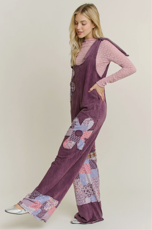Mineral Washed Daisy Patchwork Jumpsuit - Talk of the Town