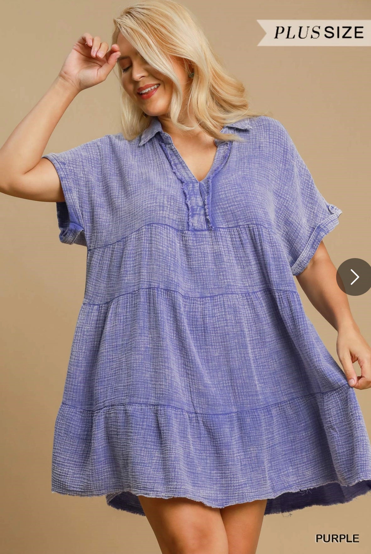 Mineral wash tiered babydoll dress purple front view