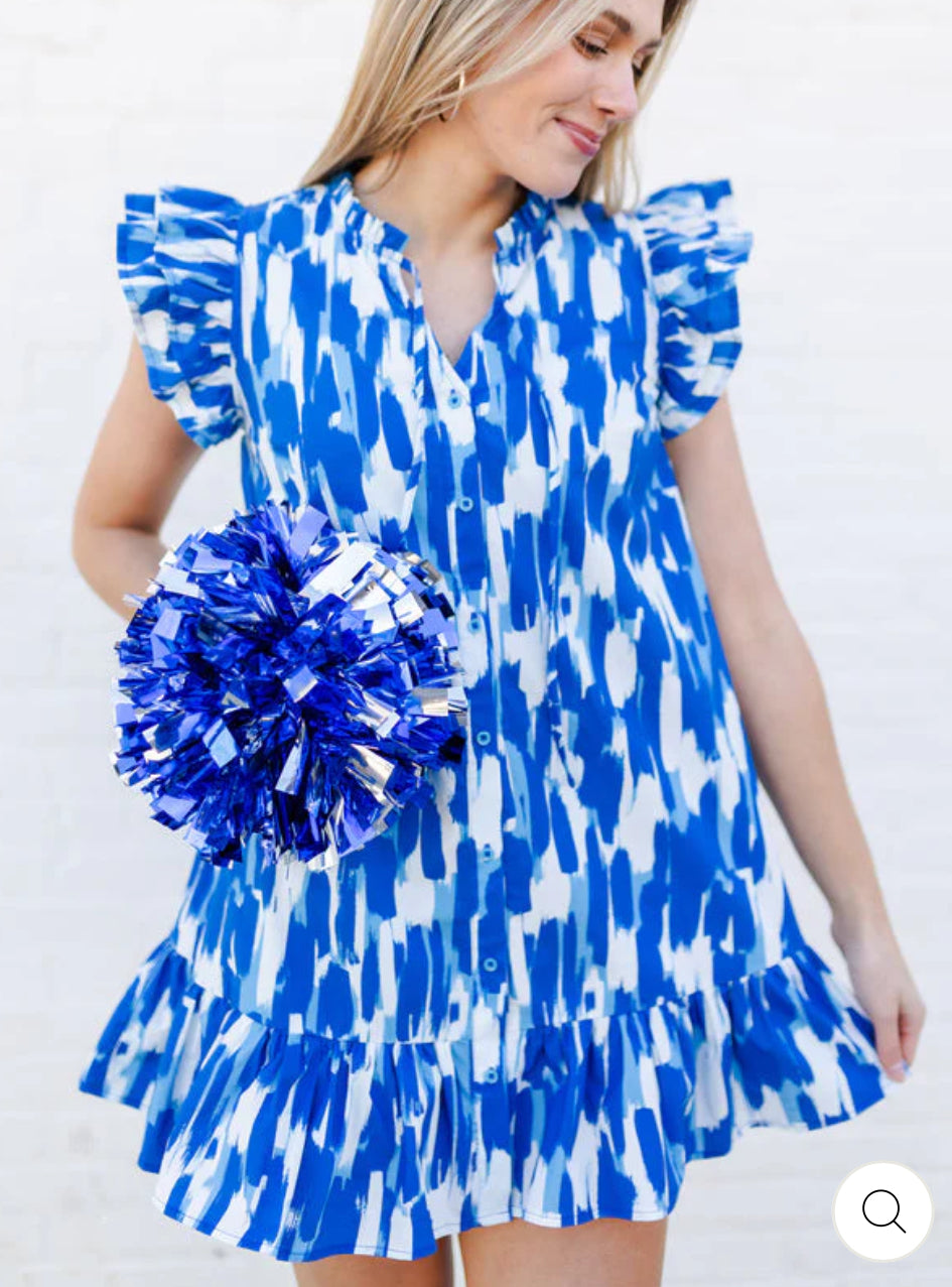 Gameday Abby Dress- Blue & White - Talk of the Town