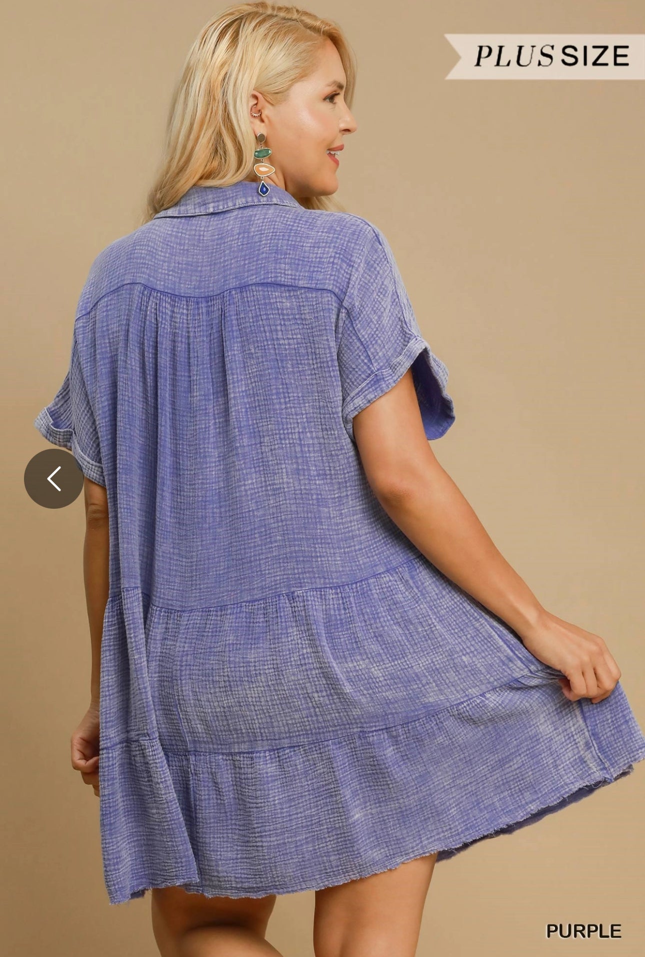 Back view of jade green Umgee babydoll dress