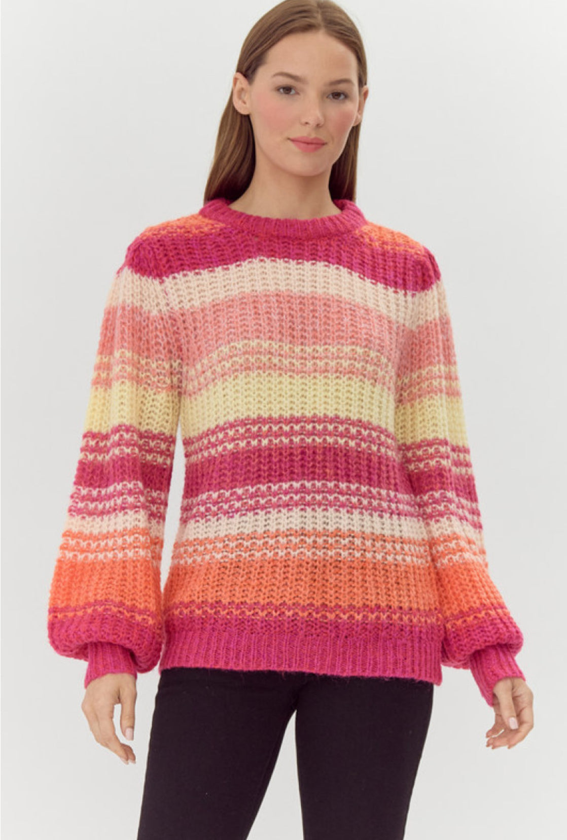 BB-Pink Bubble Sleeve Chunky Sweater