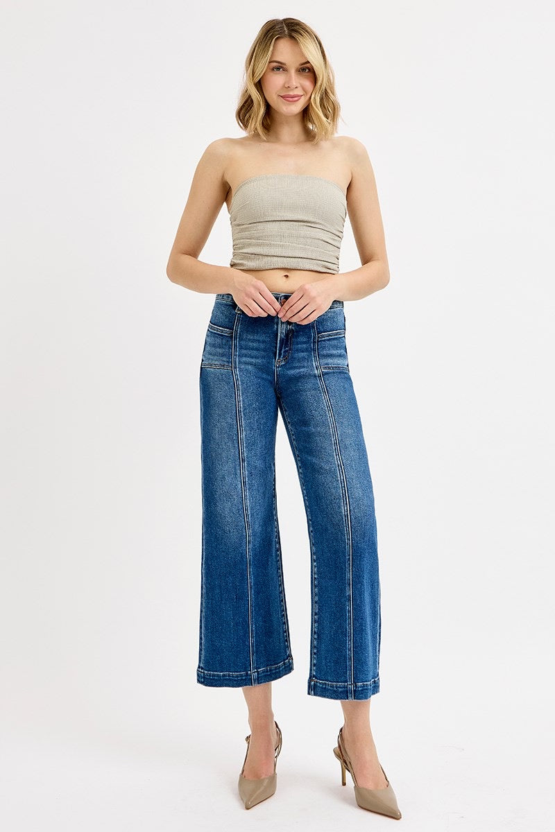 Risen-MID RISE CROP WIDE WITH FRONT PATCH POCKET JEANS