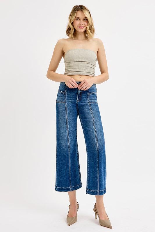 Risen-MID RISE CROP WIDE WITH FRONT PATCH POCKET JEANS