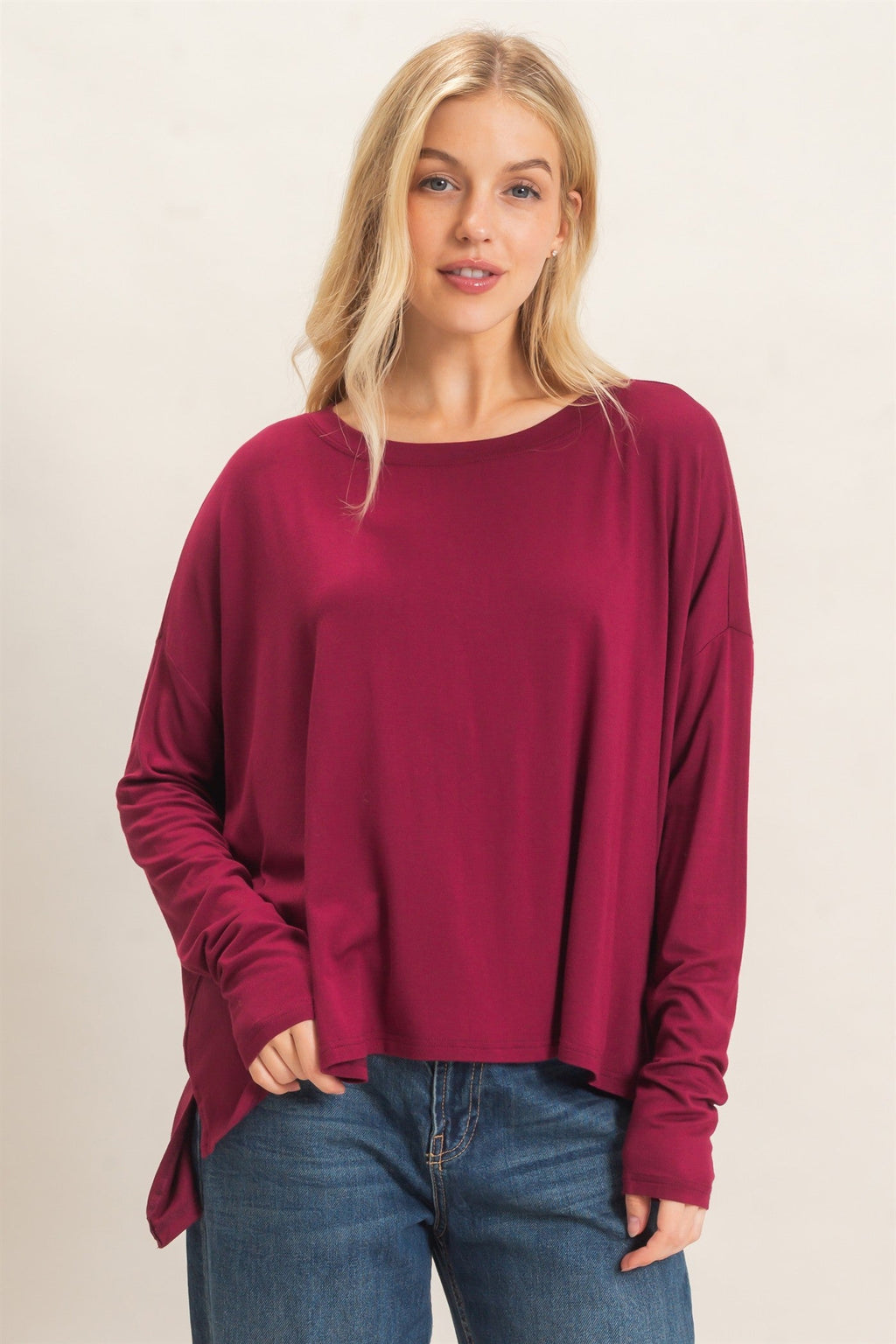 Hyfve-Boat Neck Boxy Top, Wide-Leg Elastic Waist Pants
