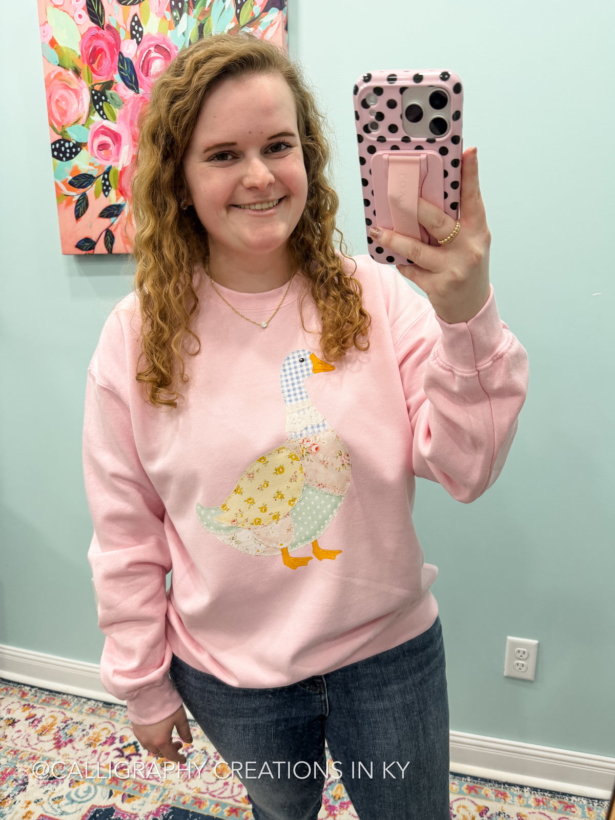 Faux Patchwork Goose Sweatshirt