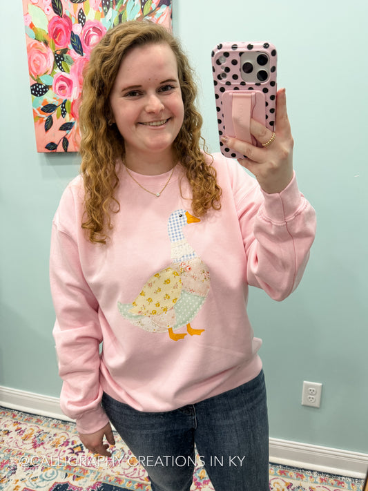 Faux Patchwork Goose Sweatshirt
