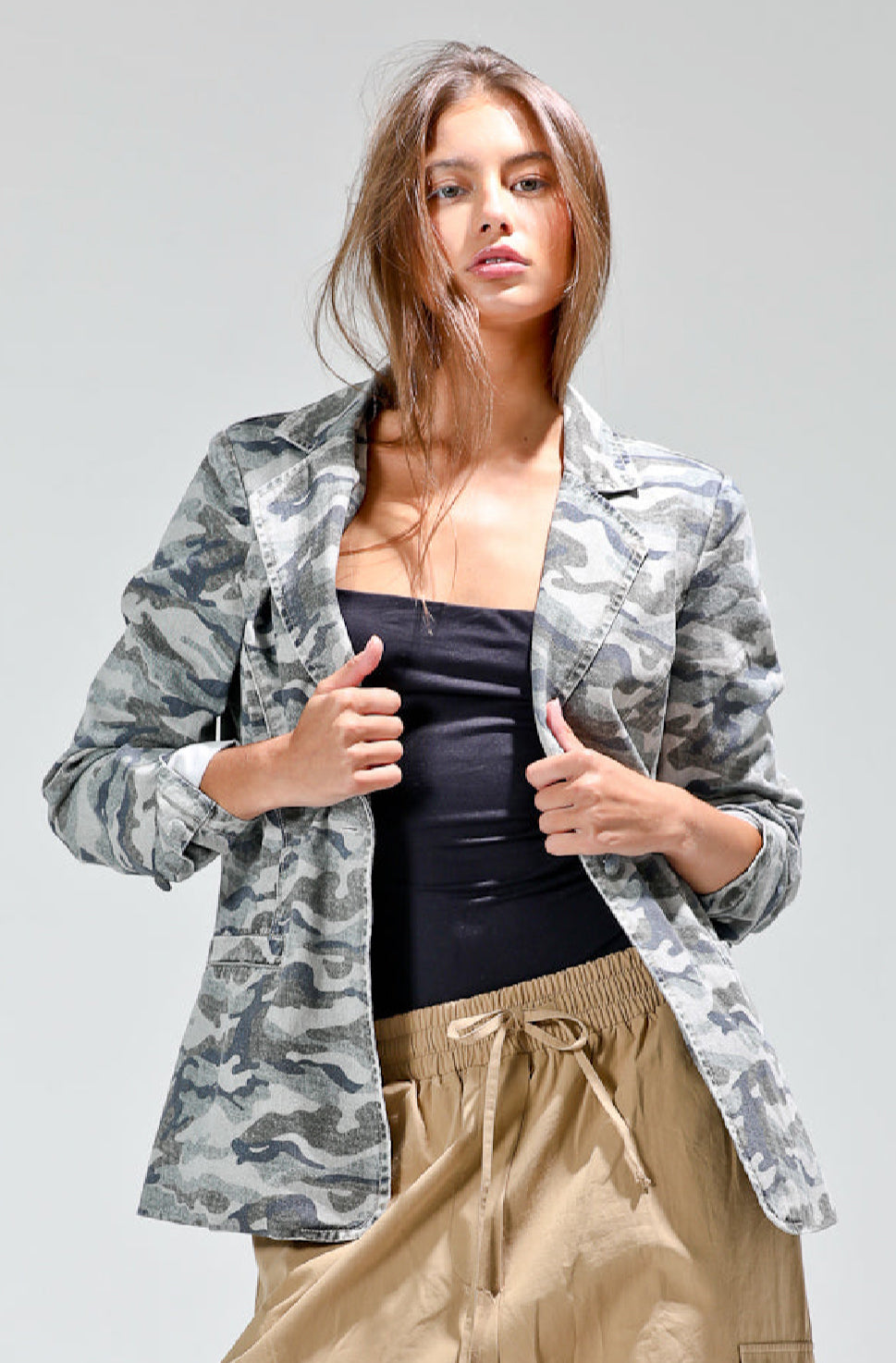 “Lightweight camo print blazer