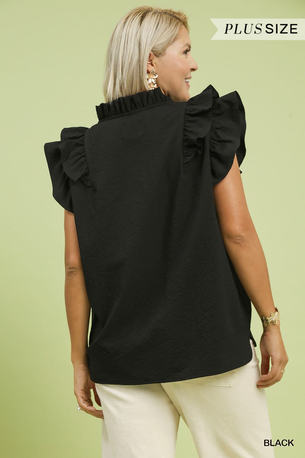 Plus Size Ruffle Sleeve V Neck Blouse