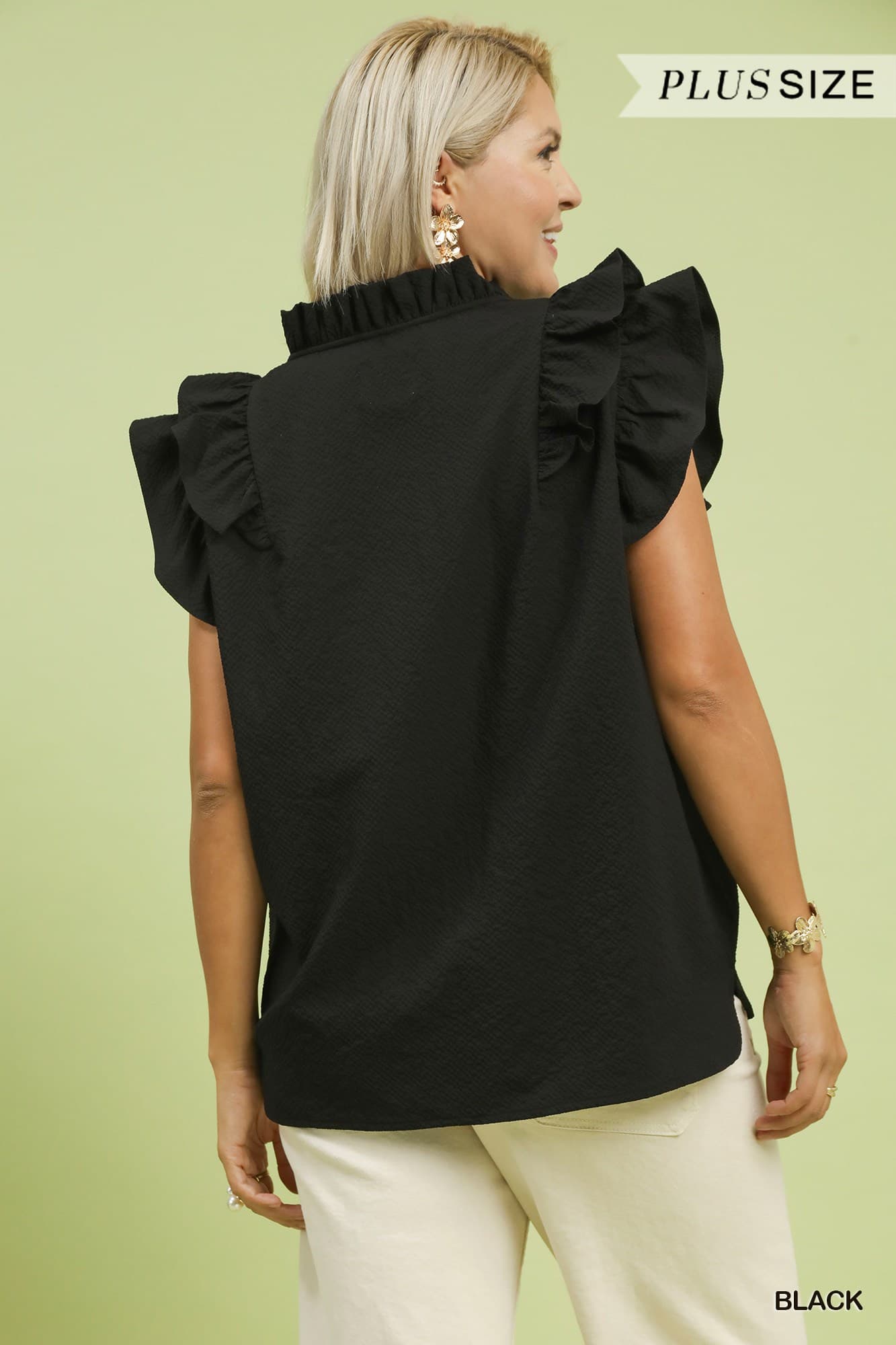 Plus Size Ruffle Sleeve V Neck Blouse