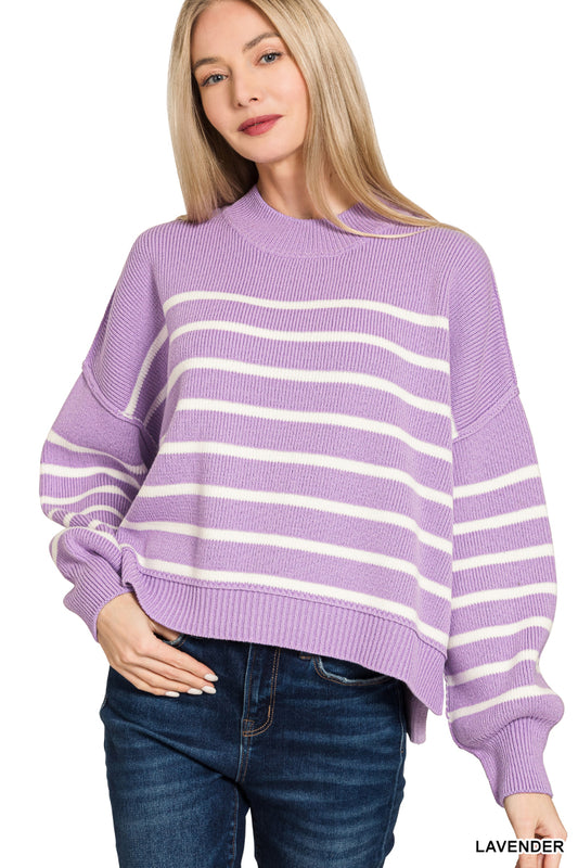Zenana-EXPOSED SEAM STRIPED OVERSIZED SWEATER