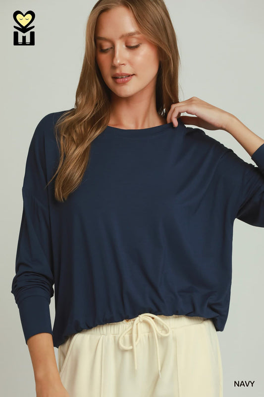 Umgee-BAMBOO92 Double Lined Bubble Hem Long Sleeve Top