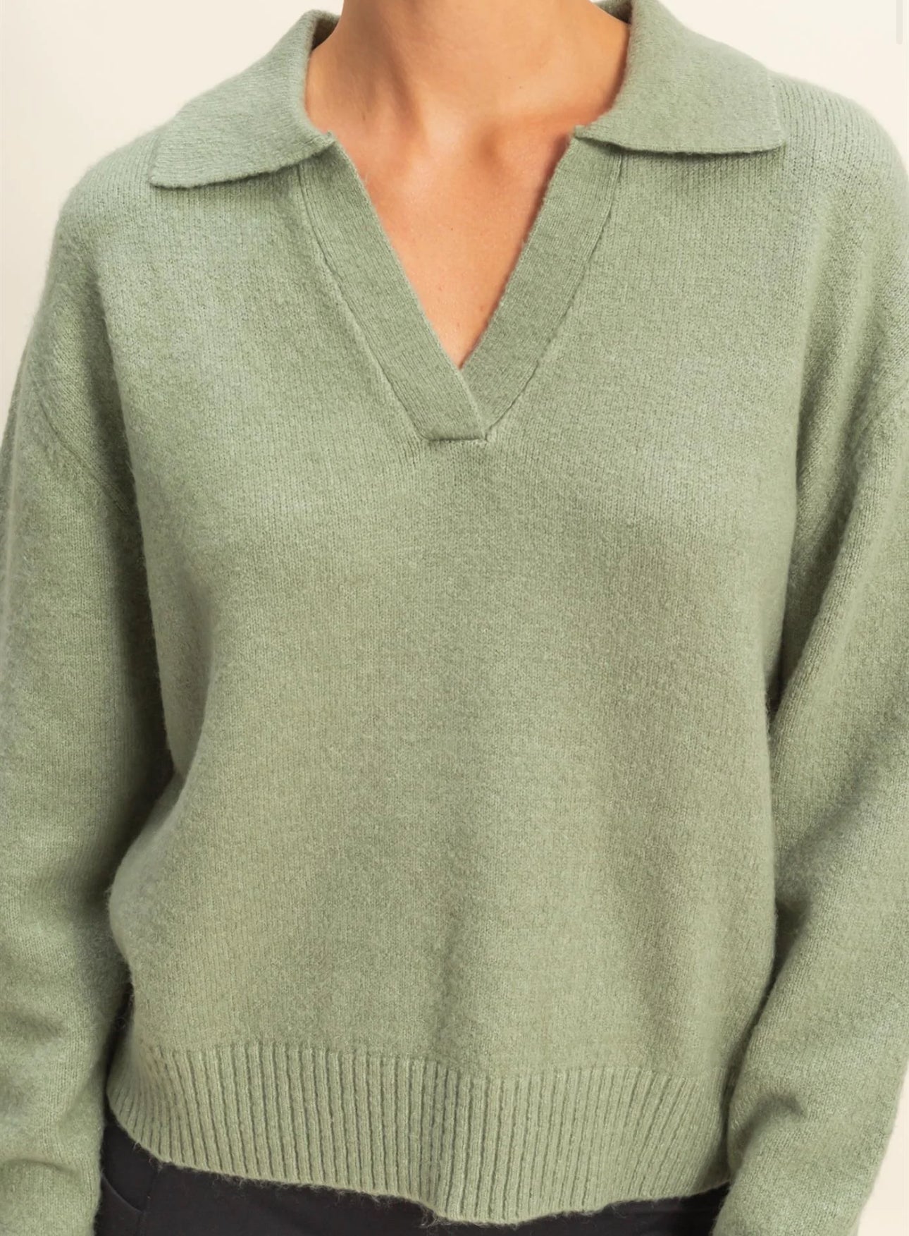 V-Neck Collared Knit Sweater