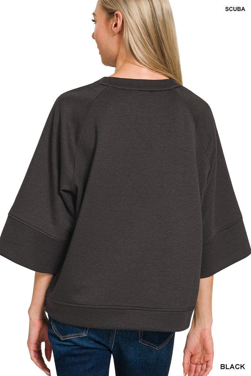 Zenana-SCUBA 3/4 SLEEVE PULLOVER