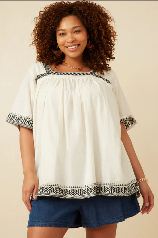 Embroidered Square Neck Top