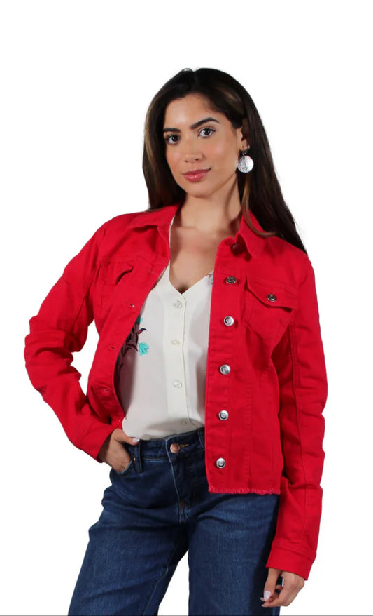 Red Frayed Edge Denim Jacket
