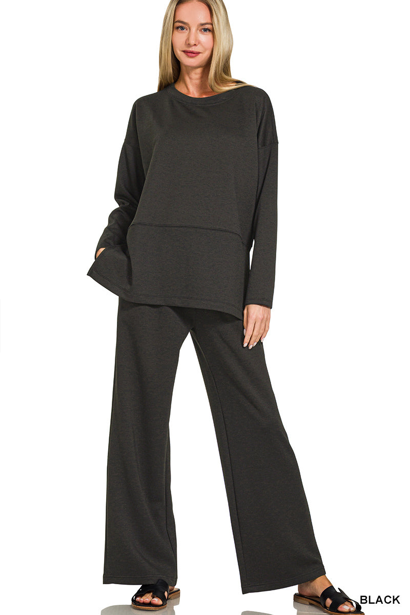 Zenana-SCUBA SIDE SLIT TOP & PANTS SET