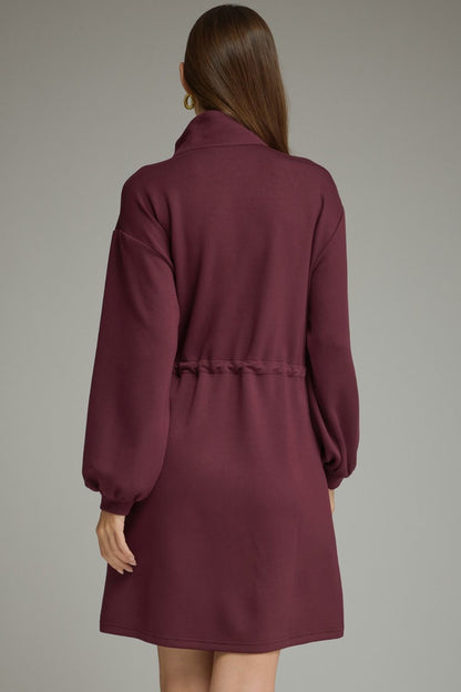 Entro-Solid long balloon sleeve mini dress.