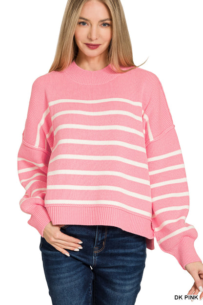 Zenana-EXPOSED SEAM STRIPED OVERSIZED SWEATER