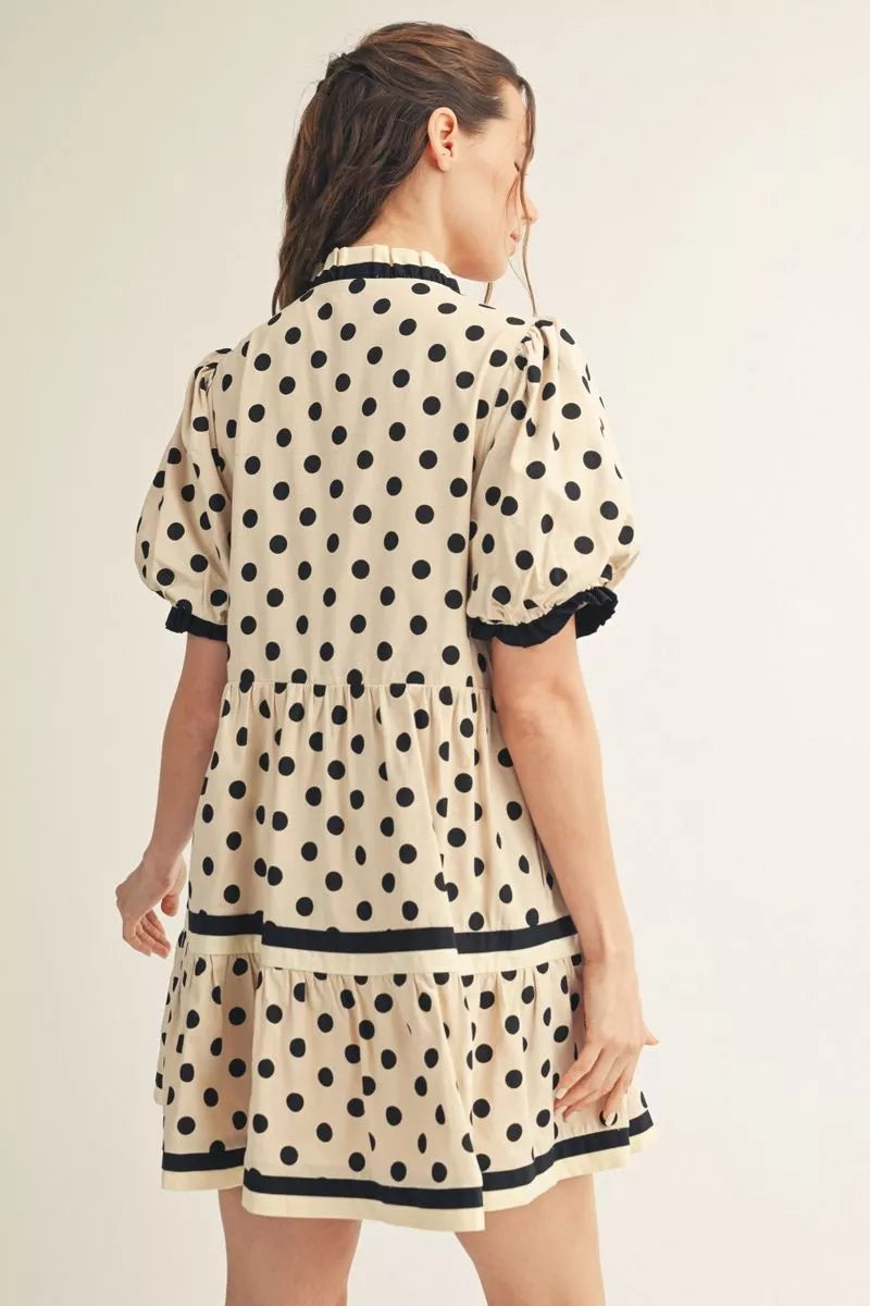Jodifl Short puff sleeves tiered polka dot dress