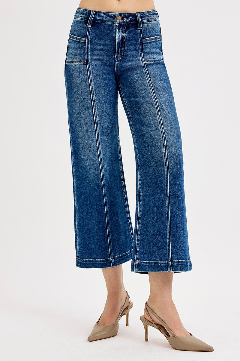 Risen-MID RISE CROP WIDE WITH FRONT PATCH POCKET JEANS