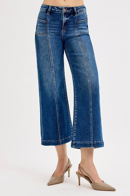 Risen-MID RISE CROP WIDE WITH FRONT PATCH POCKET JEANS