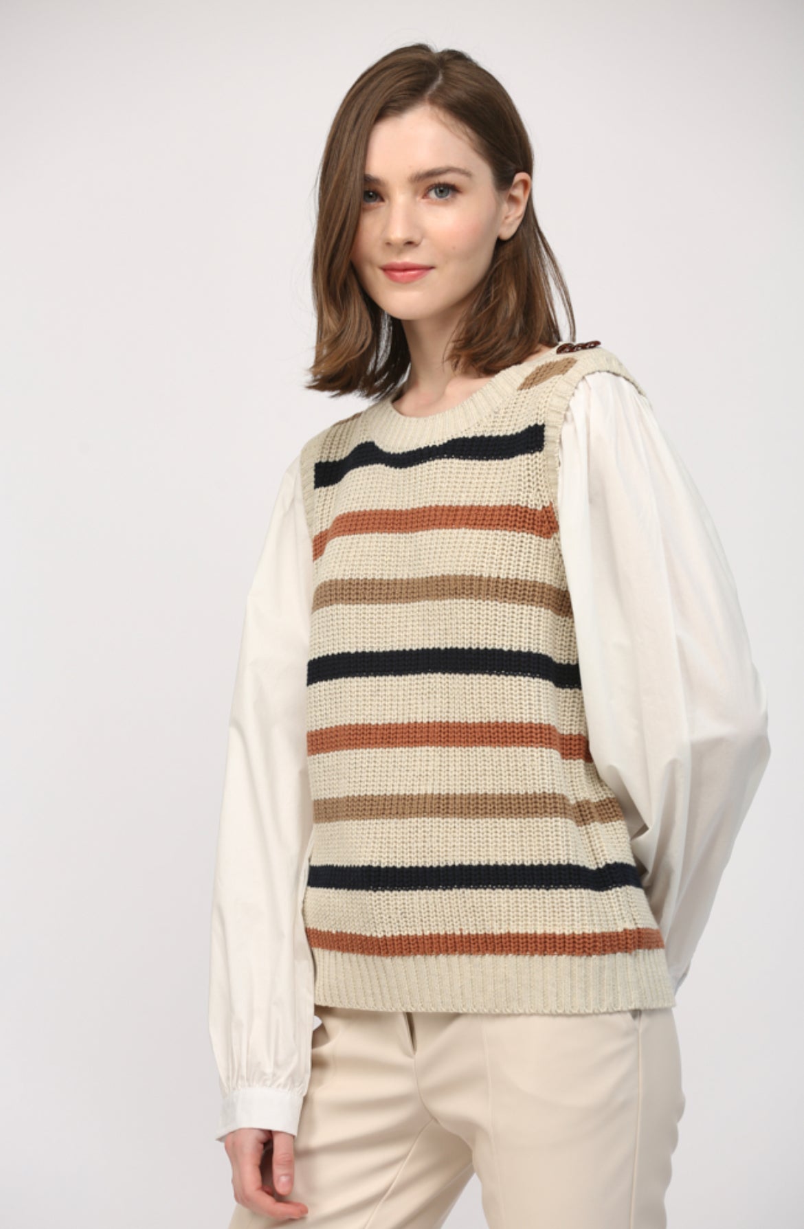 Poplin Undershirt and Striped Sweater