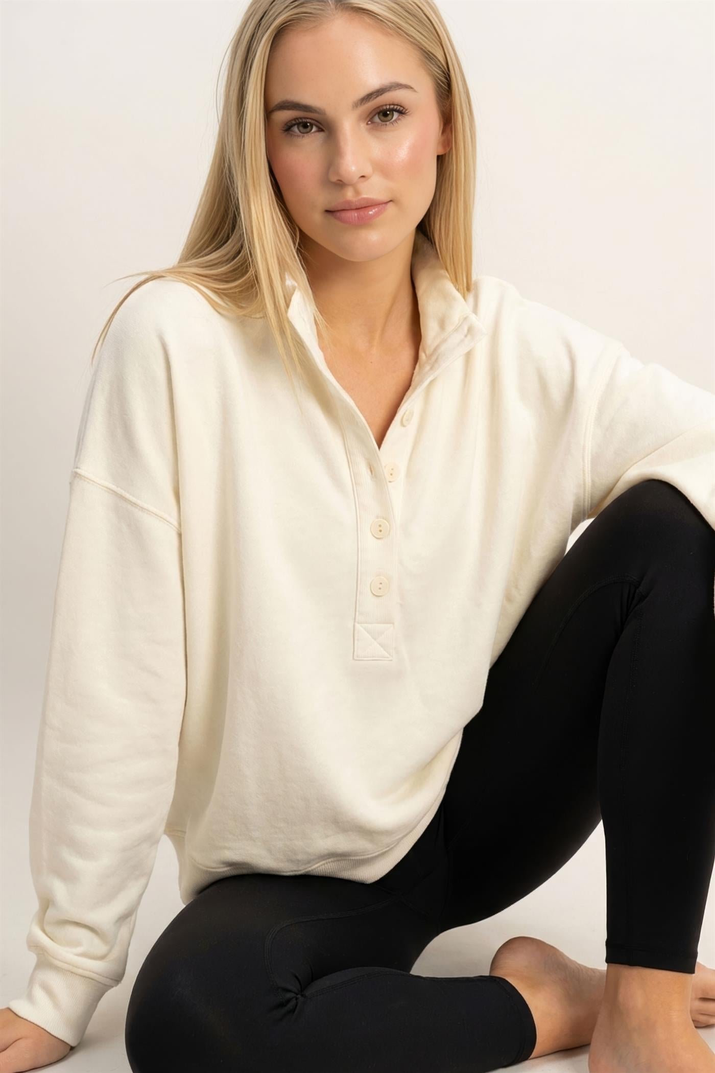 DZ-Mineral Wash Button Front Sweatshirt