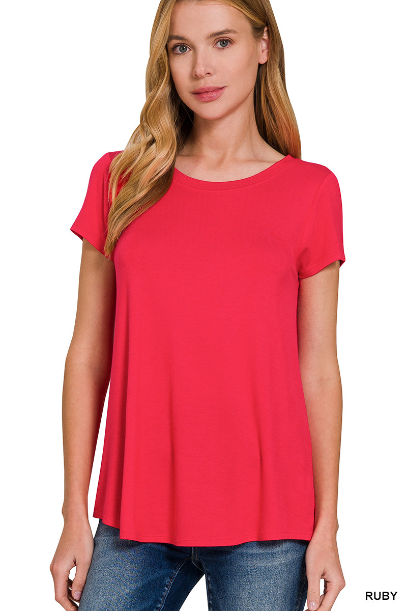 Zenana- FLOWY ROUND HEM RAYON SHORT SLEEVE TOP