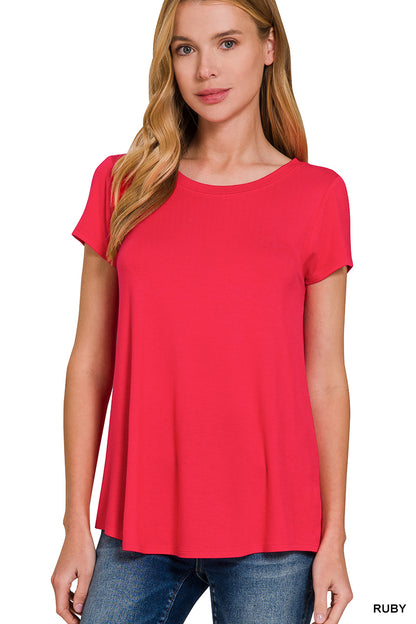 Zenana- FLOWY ROUND HEM RAYON SHORT SLEEVE TOP