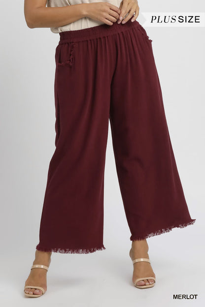 Plus Size Umgee Frayed Hem Wide Leg Pants