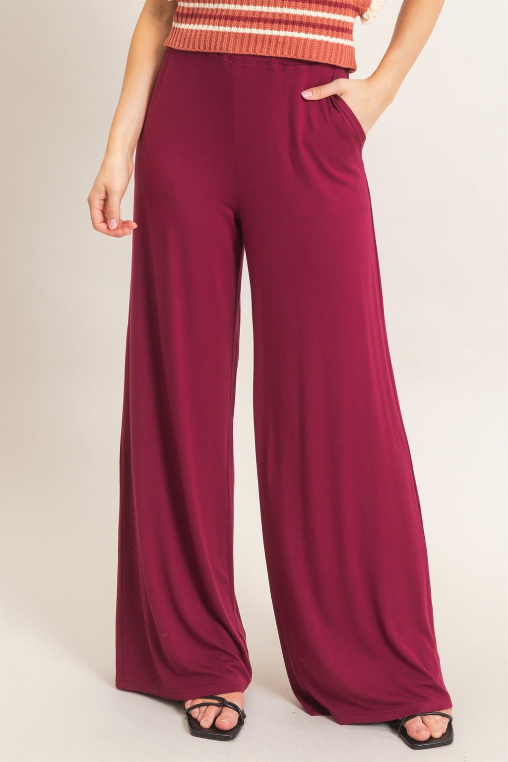 Hyfve-Boat Neck Boxy Top, Wide-Leg Elastic Waist Pants