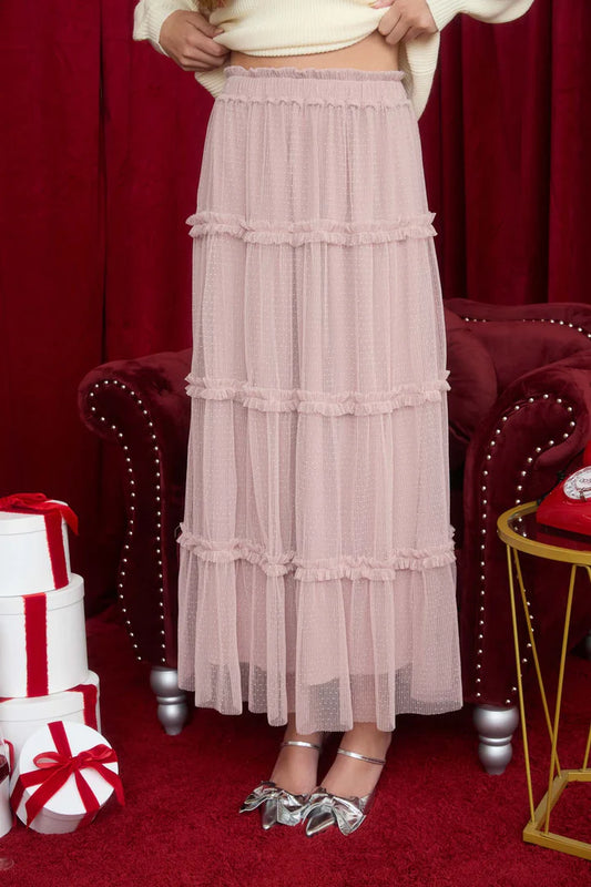 Polka dot Tulle Tired Midi Skirt