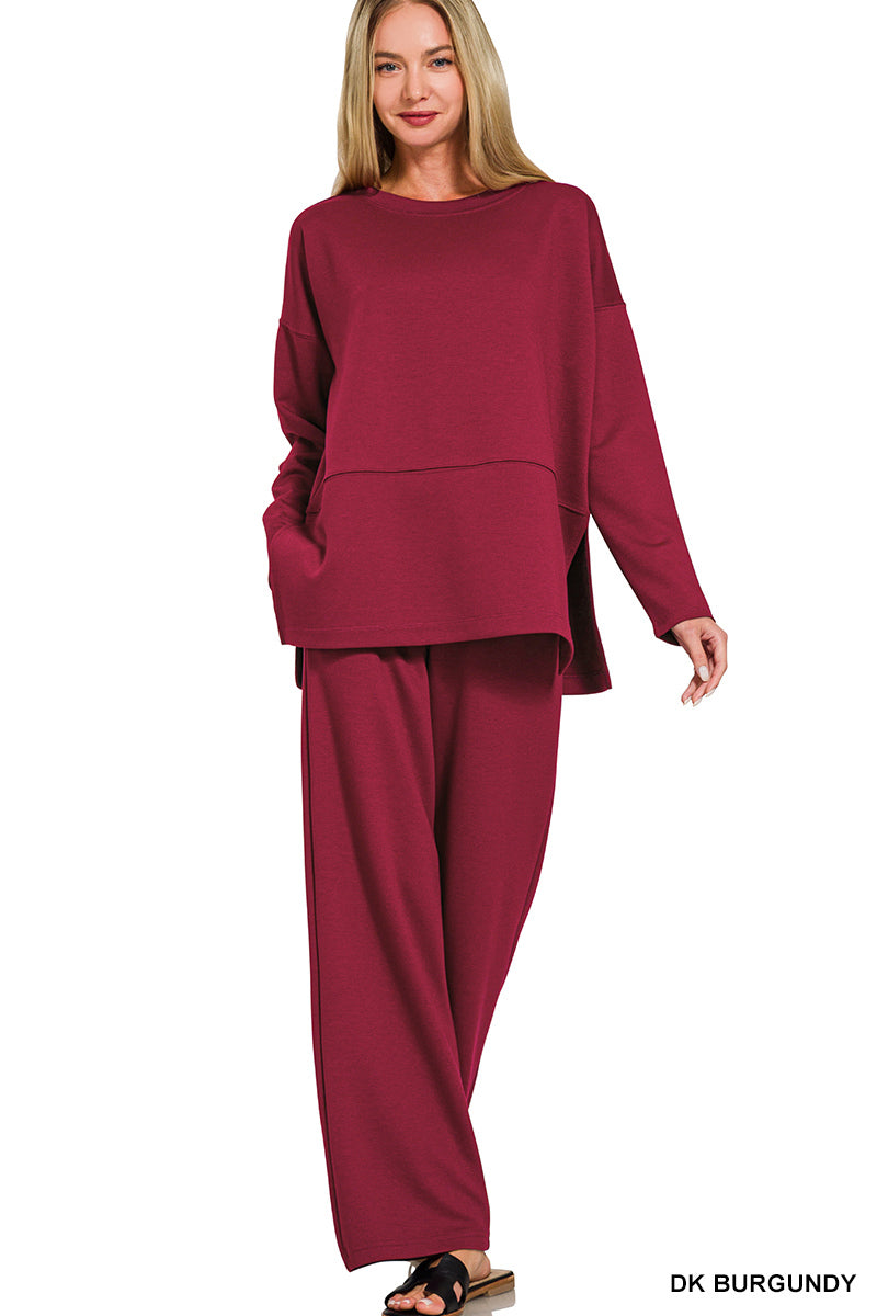 Zenana-SCUBA SIDE SLIT TOP & PANTS SET