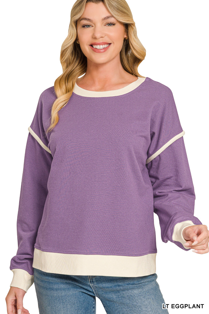Zenana-FRENCH TERRY DROP SHOULDER PULLOVER