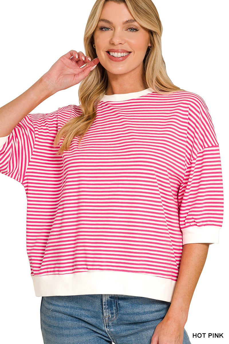 Zenana-STRIPED CONTRAST TRIM RIB BANDED TOP