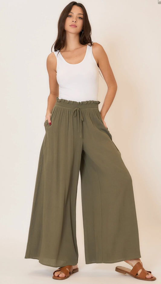 Smocked Waiste Olive Wide Leg Pant