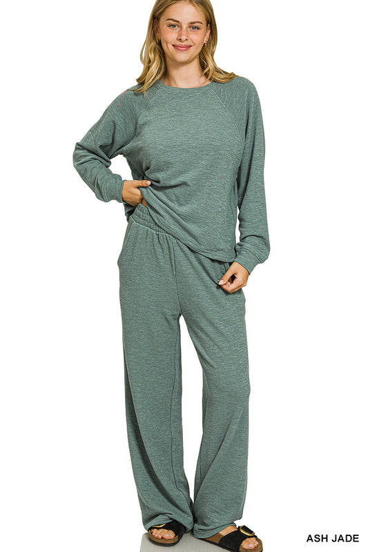 Zenana-
SLUB LONG SLEEVE TOP & PANTS 2PCS SET