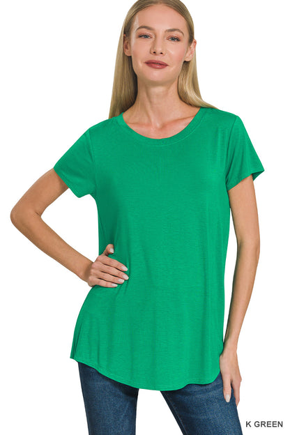 Zenana- FLOWY ROUND HEM RAYON SHORT SLEEVE TOP