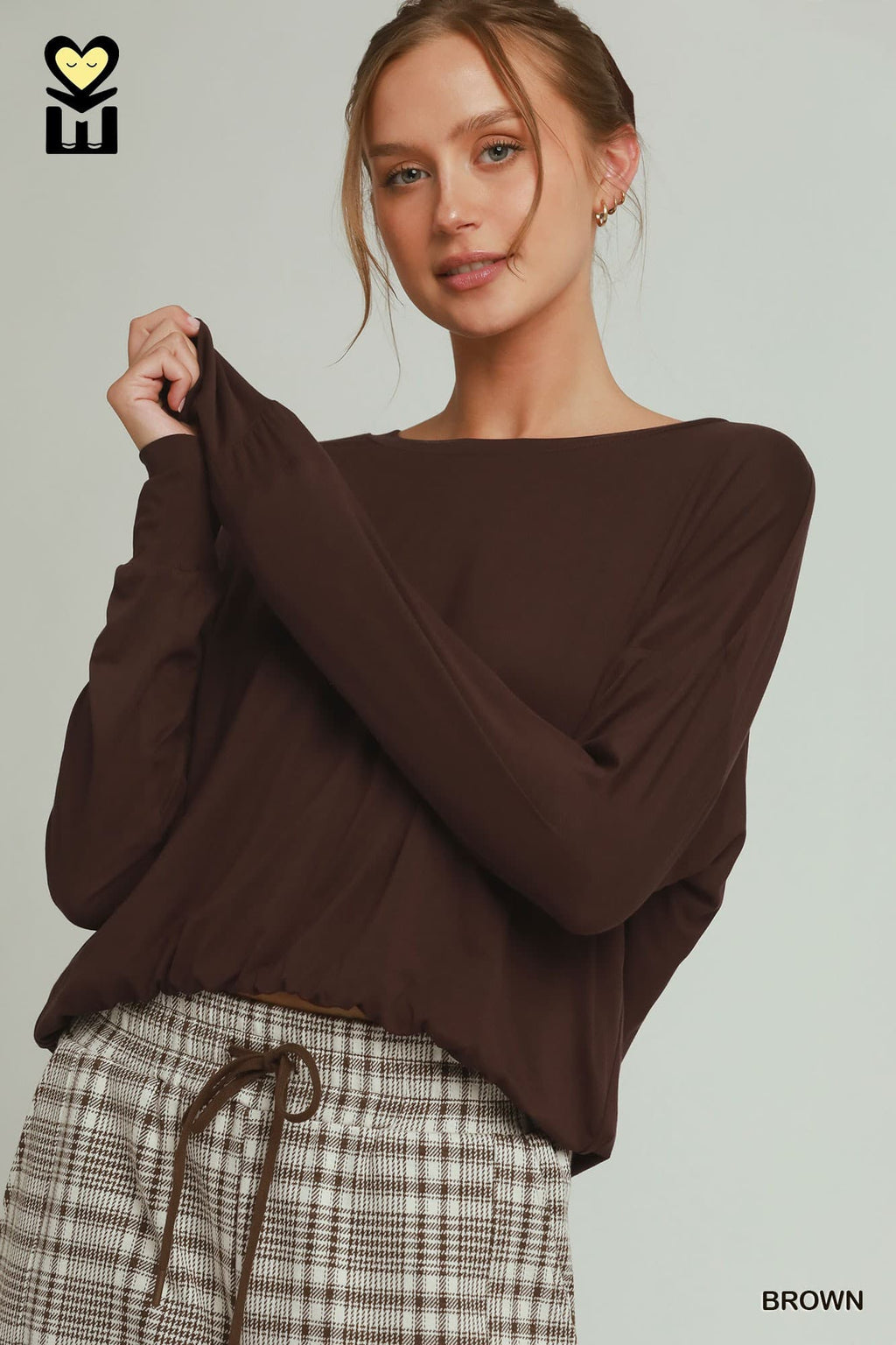 Umgee-BAMBOO92 Double Lined Bubble Hem Long Sleeve Top