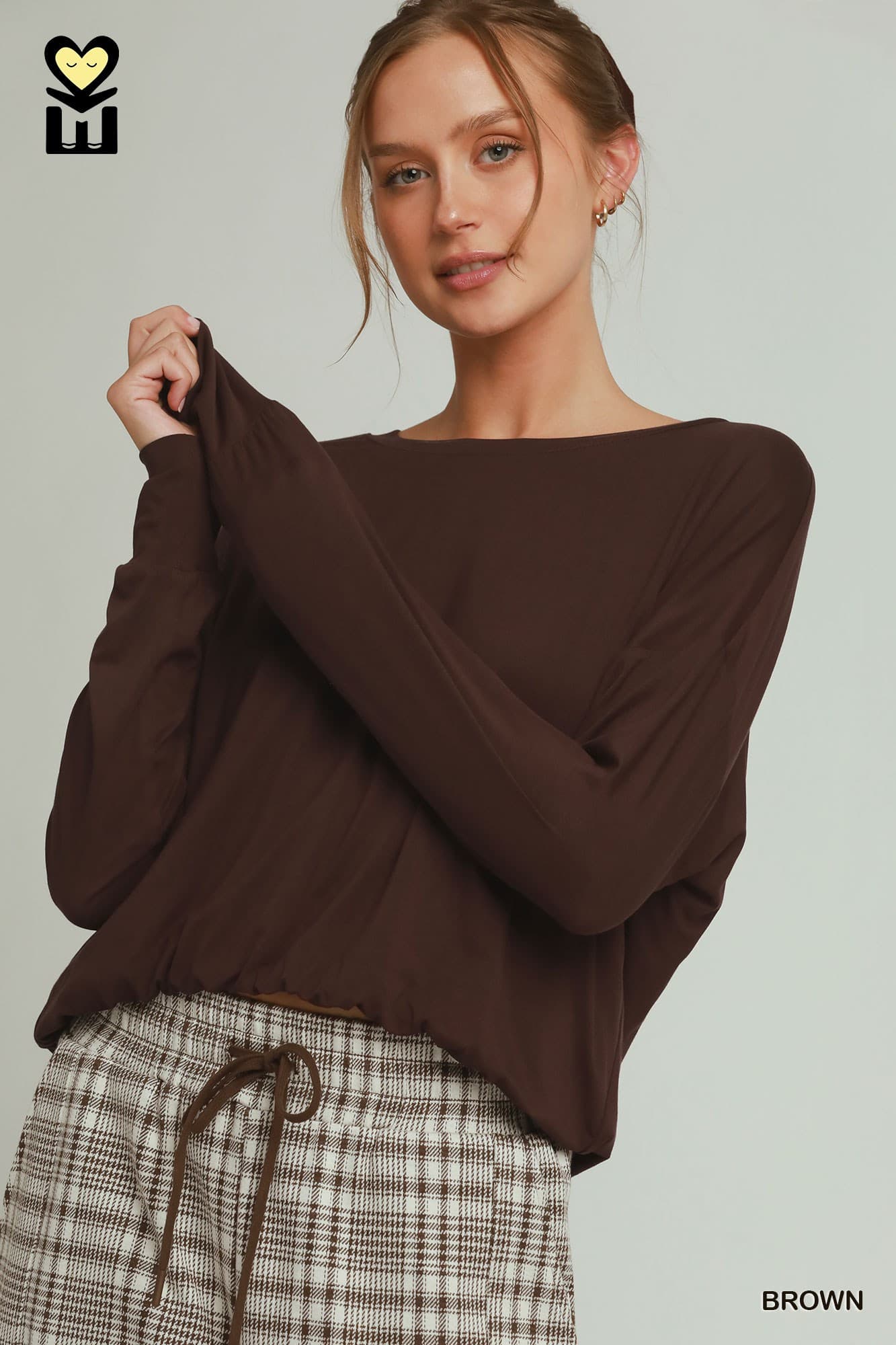 Umgee-BAMBOO92 Double Lined Bubble Hem Long Sleeve Top