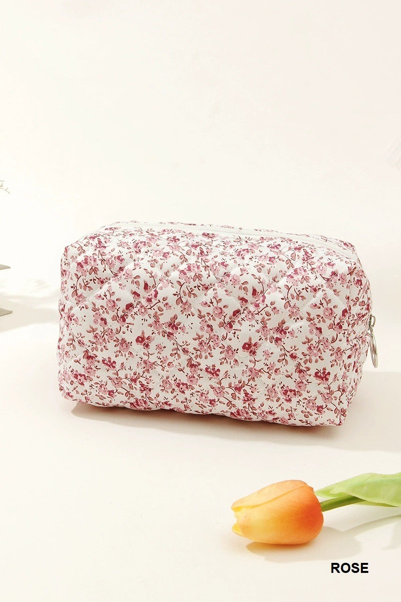 DITSY QUILTED FLORAL COSMETIC POUCH BAG