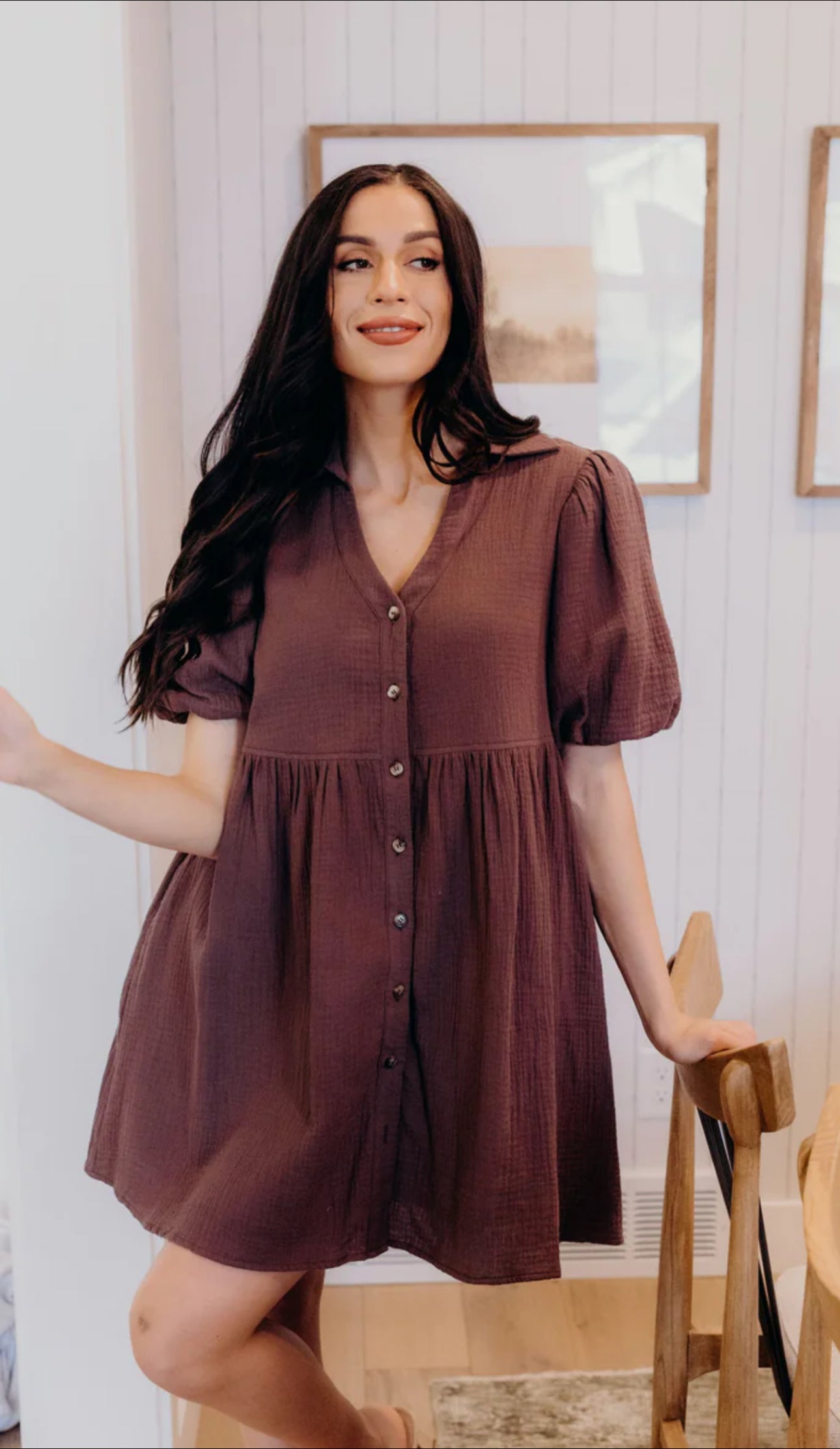 Textured Cotton Button-Down Babydoll Dress