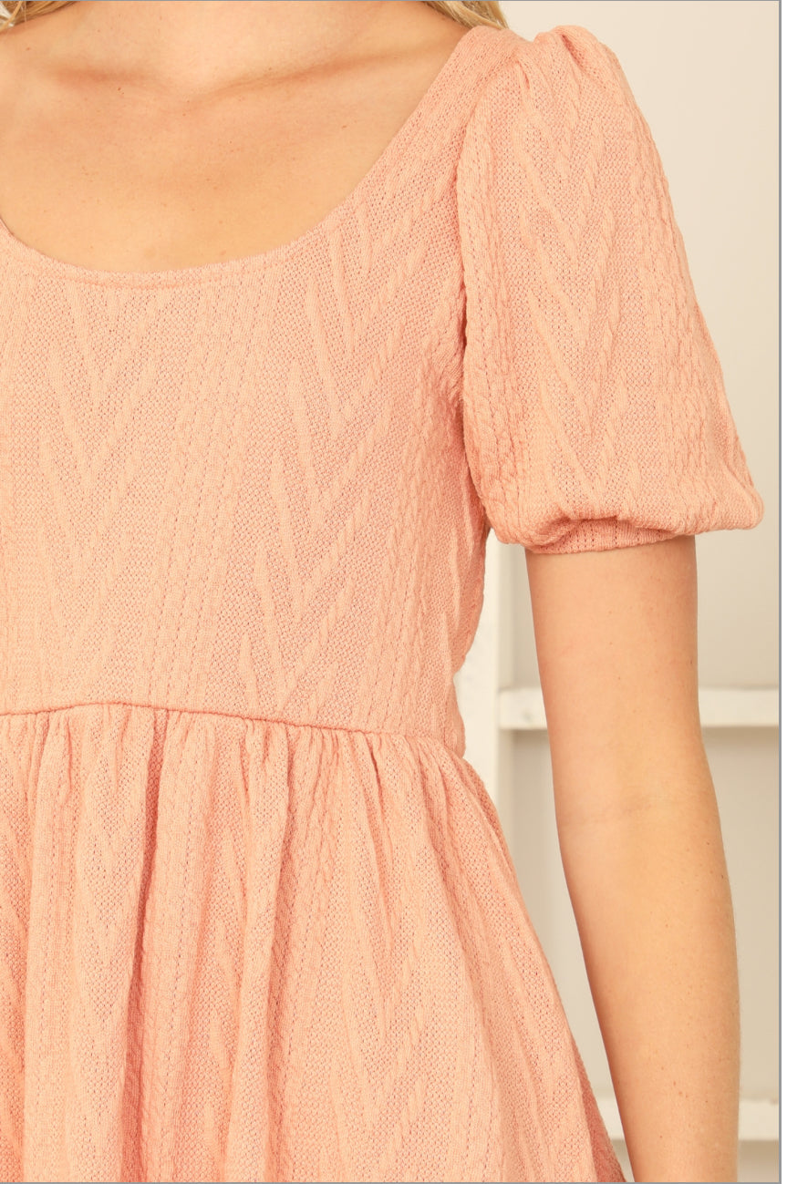 Peach Scoop Neck Ribbon Back Textured Solid Dress | USA Boutique Style