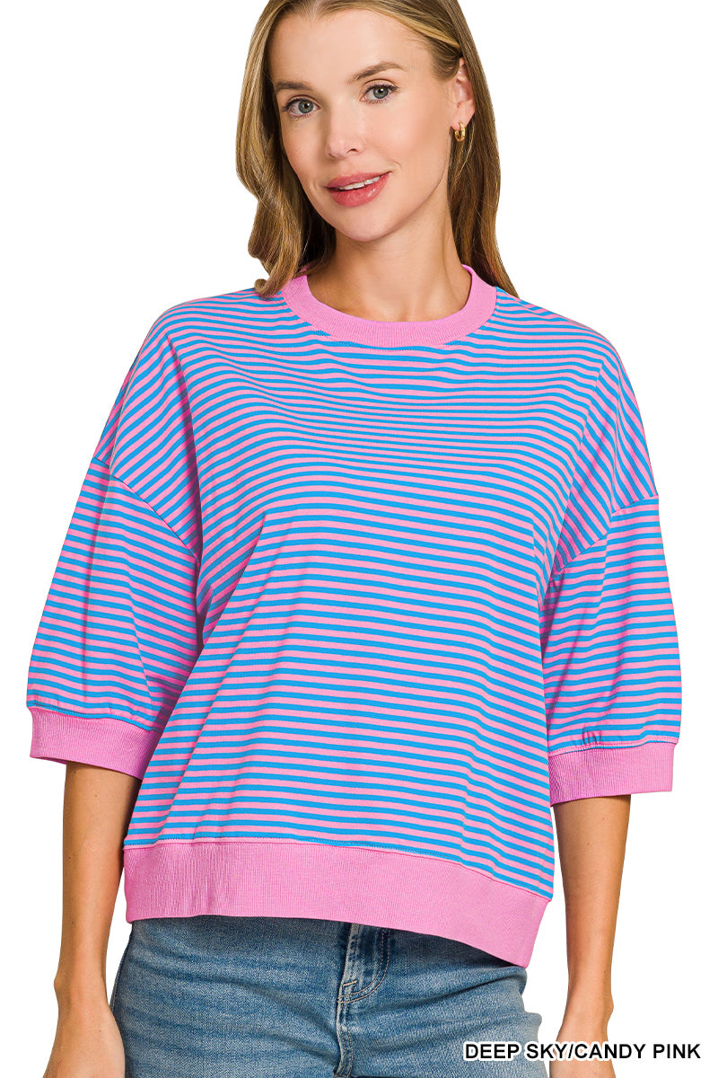 Zenana-STRIPED CONTRAST TRIM RIB BANDED TOP