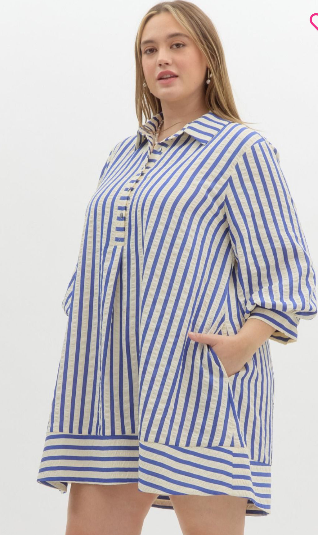 Striped Seersucker Mini Dress-Royal