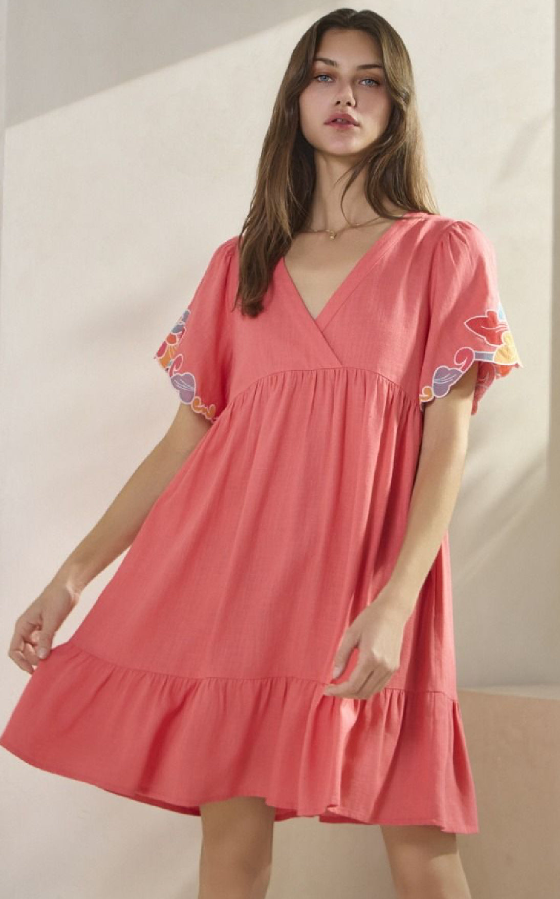 Linen Baby Doll Embroidered Dress