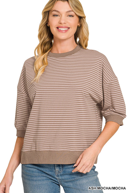 Zenana-STRIPED CONTRAST TRIM RIB BANDED TOP