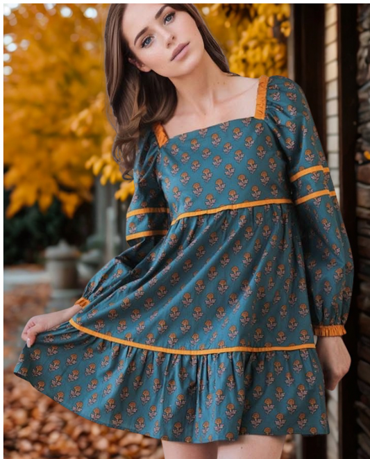 Printed Ruffle Detail Mini Dress