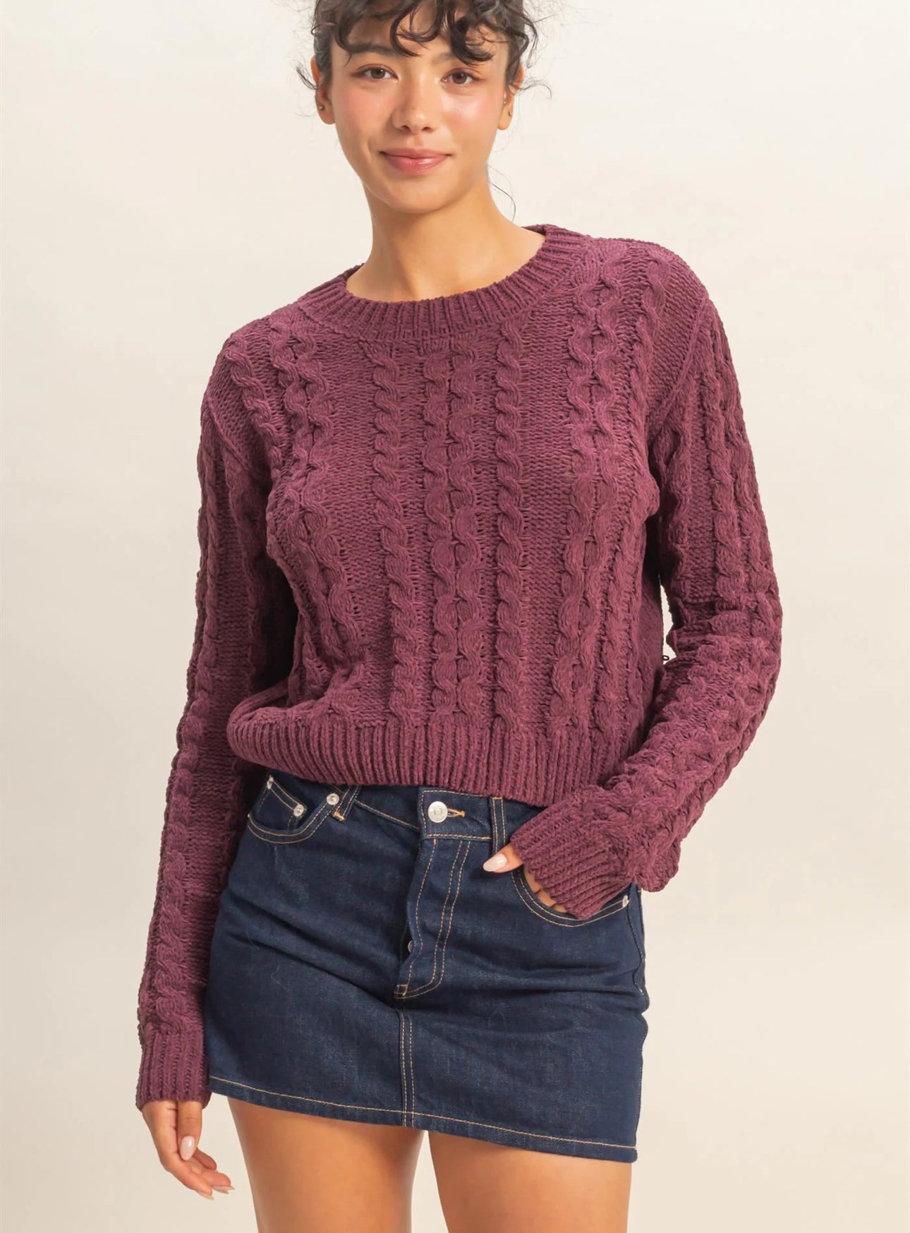 Cable Knit Cropped Sweater - Talk of the Town